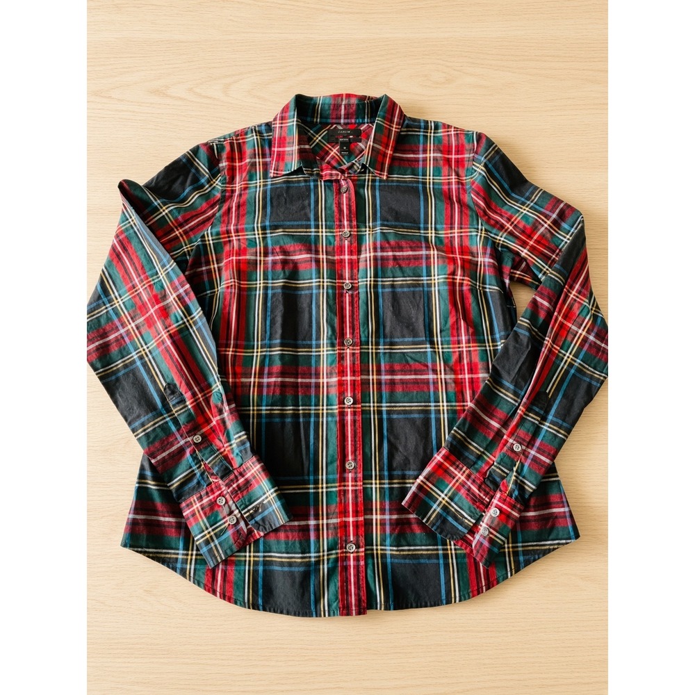 J.Crew Perfect Shirt Womens 10 Tartan Plaid Cotton Button Up Long Sleeve E6309